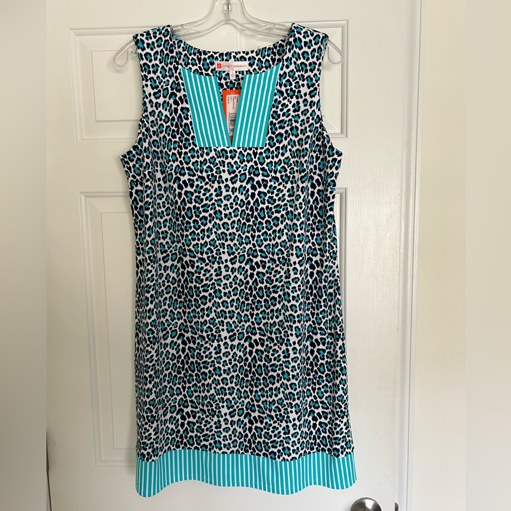 NWT Jude Connally Carissa mini dress in size L, leopard print